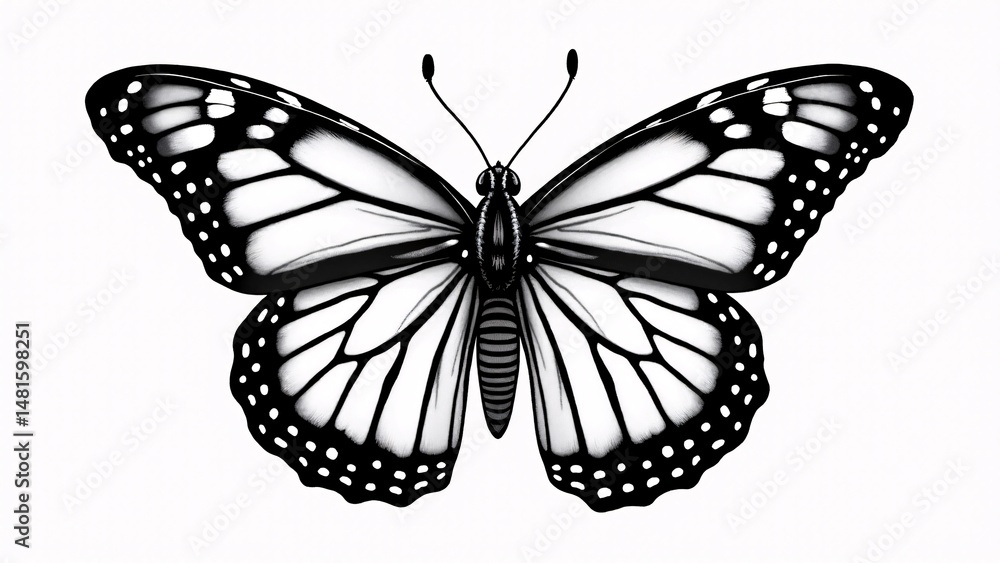 Fototapeta premium Monarch Butterfly- Black And White Illustration
