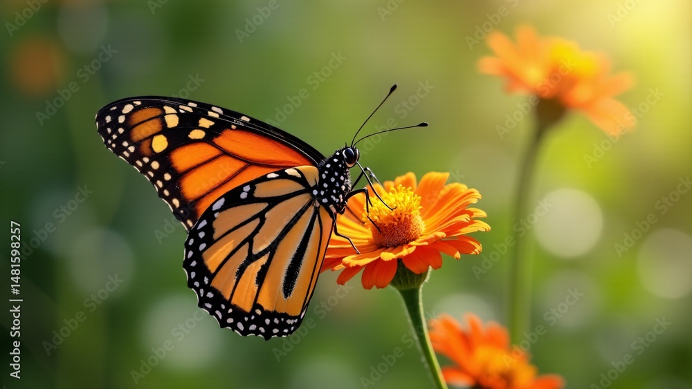 Obraz premium Monarch Butterfly On Orange Zinnia Flower
