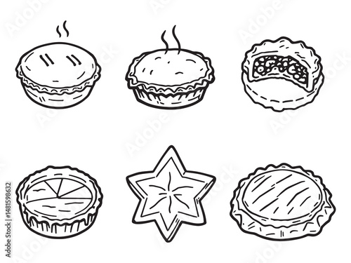 Traditional hand drawn meat pies illustration