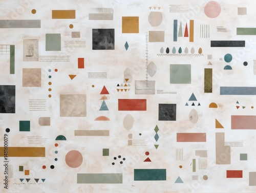 Colorful assortment of shapes and patterns represents election ephemera, incorporating a blend of colors and forms that evoke a sense of creativity and organization