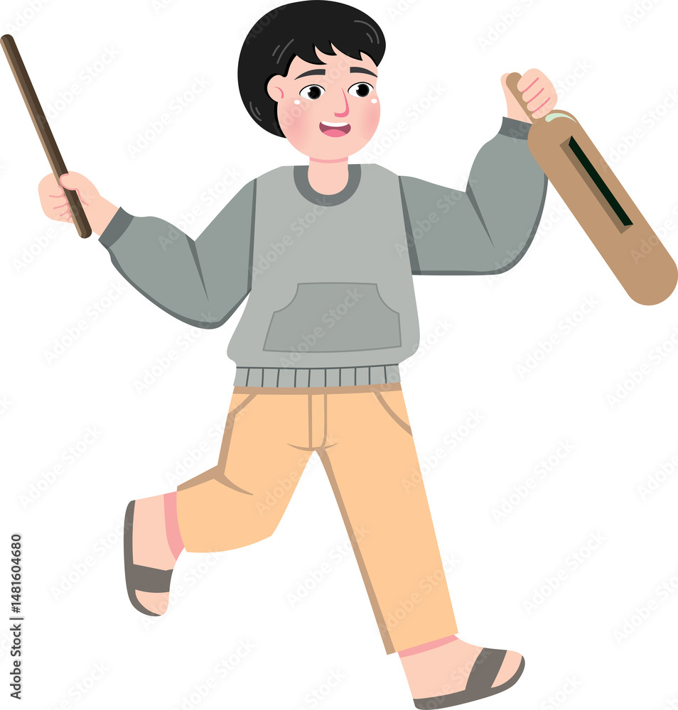 Child Hitting Wooden Drum for Sahur Wake-Up Tradition Child Hitting Wooden Drum for Sahur Wake-Up Tradition
