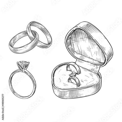 wedding rings illustration engagement rings vector line art hand drawn set collection