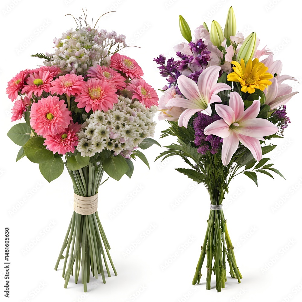 Fototapeta premium Pink flower in pot. 3d rendering on white backgrounds