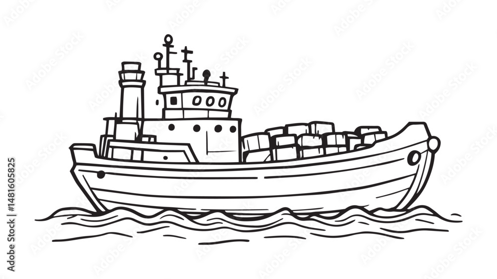 Obraz premium Barge line art illustration