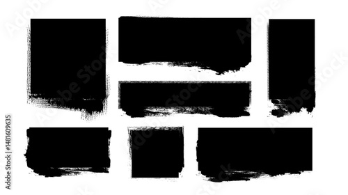 Grunge square and rectangle shapes on white background, Black Box brush stroke background, Text box frame, Grunge borders Vector illustration	