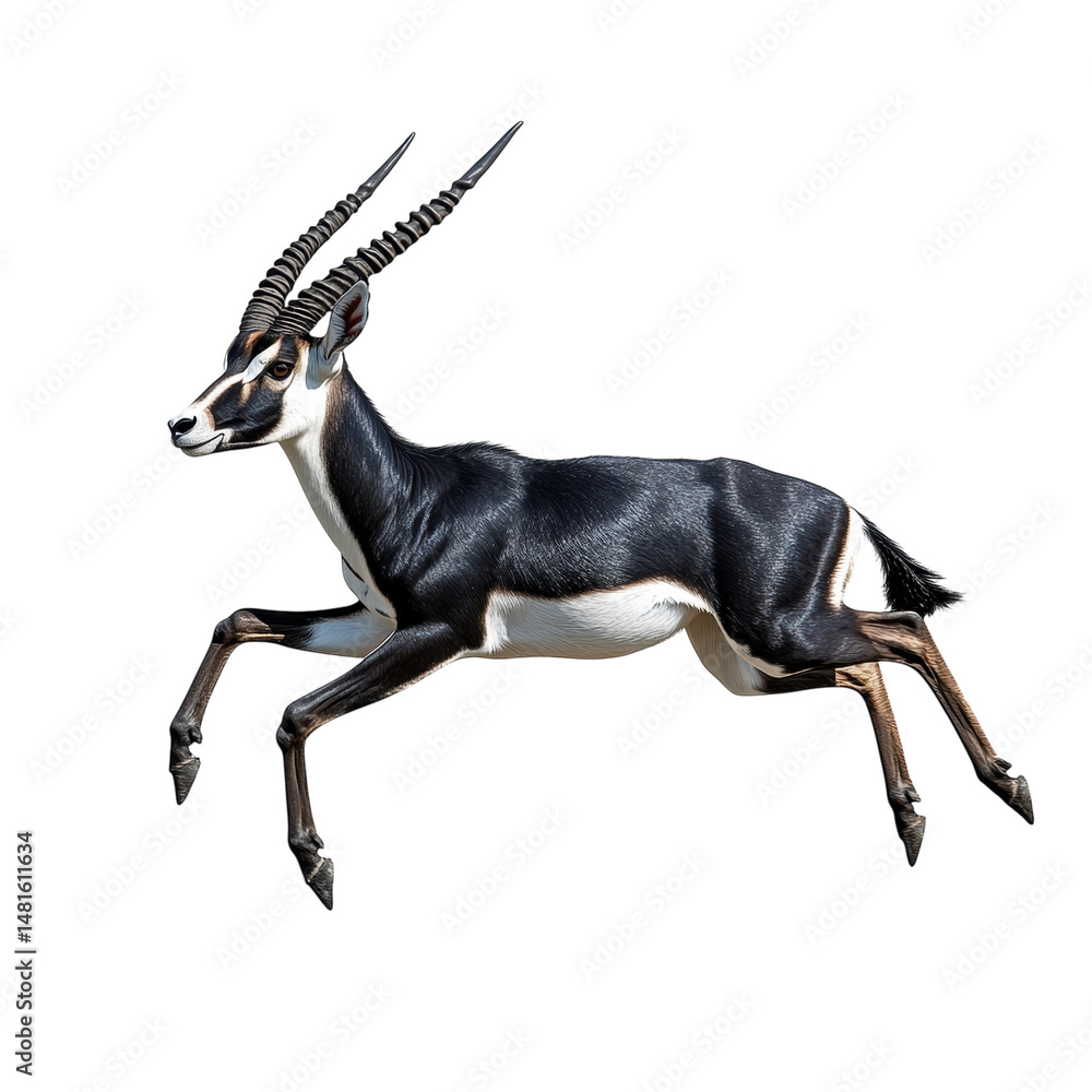 Obraz premium Majestic blackbuck antelope leaps powerful muscles flexed against a stark on transparent background