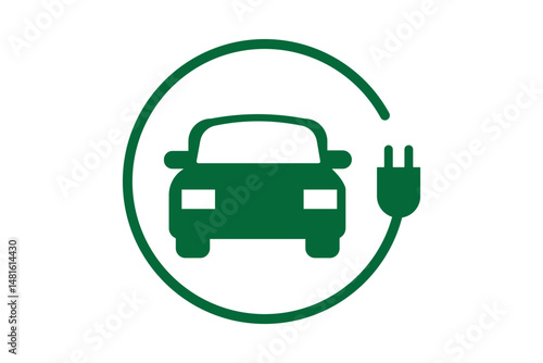 Electric car with plug icon. Simple outline style. EV car, green hybrid vehicles charging point, eco friendly vehicle concept. Thin line symbol. Vector illustration isolated. Editable stroke.