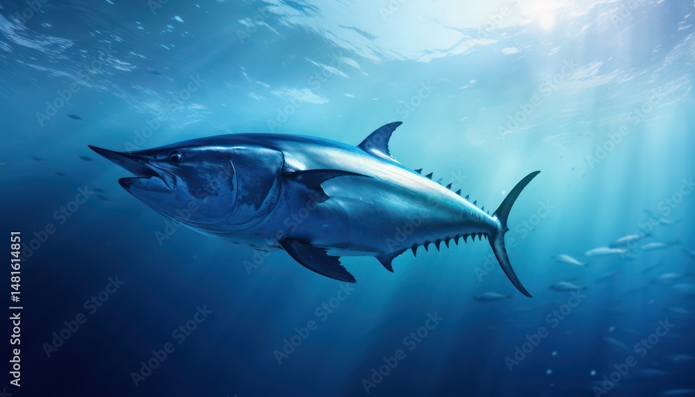 Obraz premium Swarm of Bluefin Tuna in the middle of the blue ocean