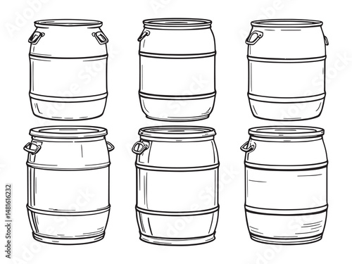 Plastic barrel clean outline vector sketch