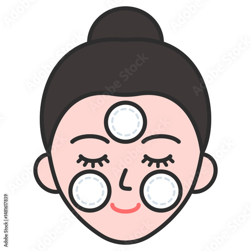여자 얼굴 화장솜 아이콘 