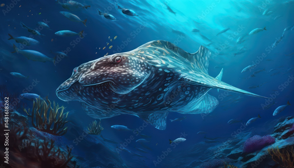 Fototapeta premium Giant sea animals underwater, deep ocean life scene
