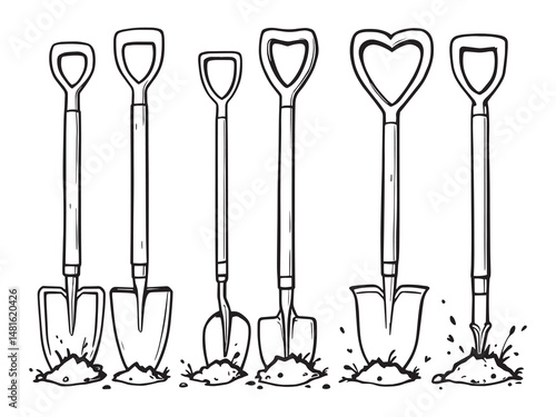 Post hole digger hand tool line sketch