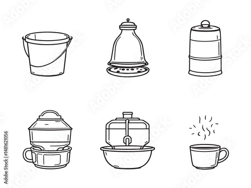 Poultry drinker farming equipment sketch