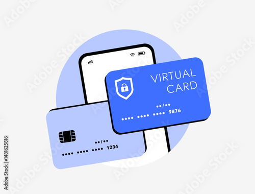 Virtual debit card for digital payments, online debit and virtual payment methods in modern style vector illustration. Anonymous credit card number for safe internet payments