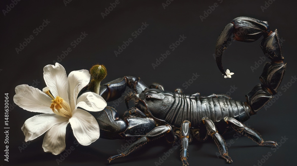 Fototapeta premium Scorpion and Flower, Dark Contrast
