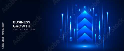Business growth arrow on blue technology background. Modern futuristic with neon light effect for presentation vector illustration.