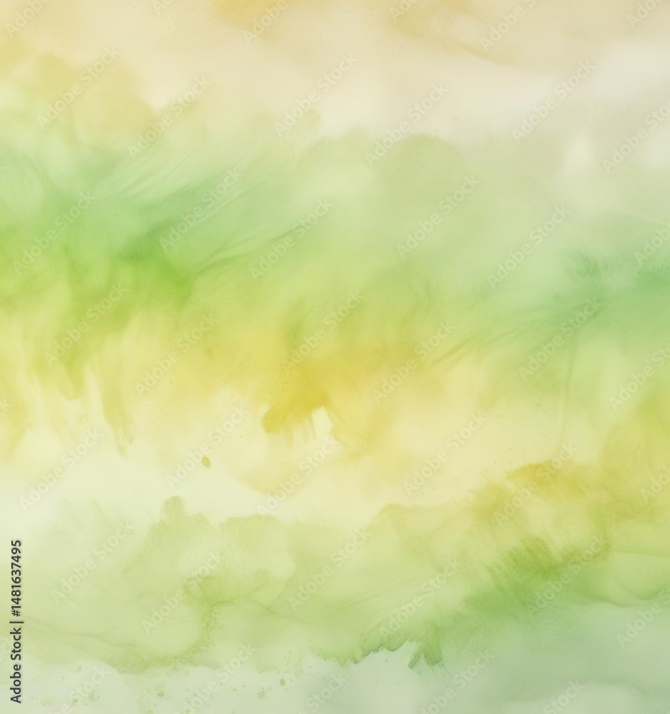 Fototapeta premium Pastel yellow and green watercolor background with a subtle gradient effect, peaceful ambiance, botanical
