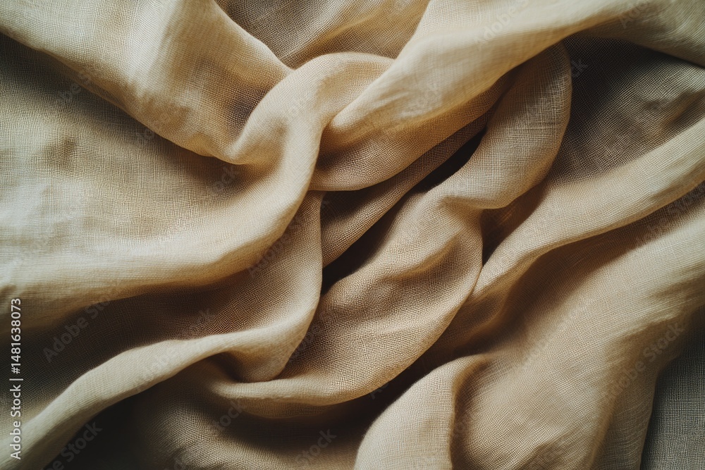 Fototapeta premium Soft, flowing light beige fabric draped in folds
