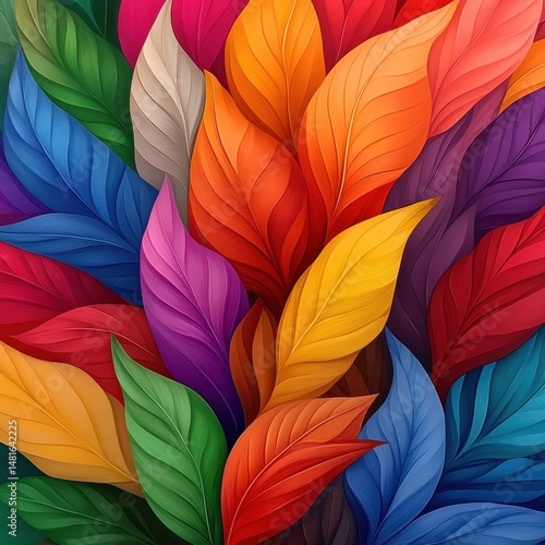Wallpaper Mural Vibrant Colorful Leaves Illustration A Lush Cluster of Red, Orange, Yellow, Green, Blue, Purple and Pink Foliage Torontodigital.ca