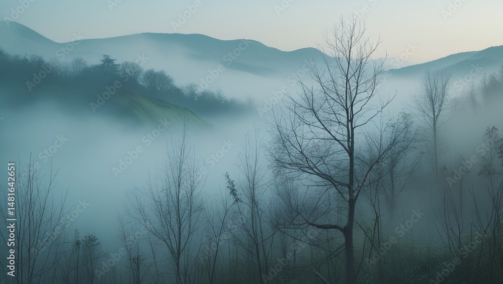 Fototapeta premium Misty Mountains and Bare Trees