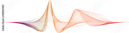 Flowing purple, orange wireframe sound waves, visualization of equalizer frequency signals audio equalizer, conceptual futuristic technology waveform transparent background with space for text