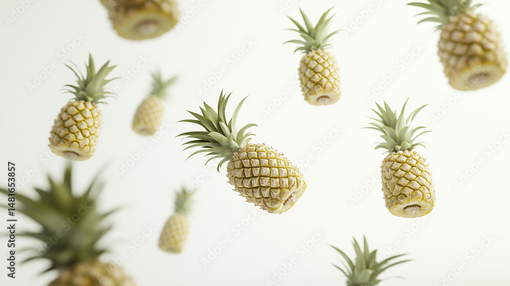 Fototapeta premium Whole fresh pineapple floating on white background