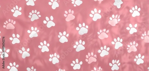 Wallpaper Mural Seamless pattern of dog paw prints in white on a pink background, paws, footprints Torontodigital.ca