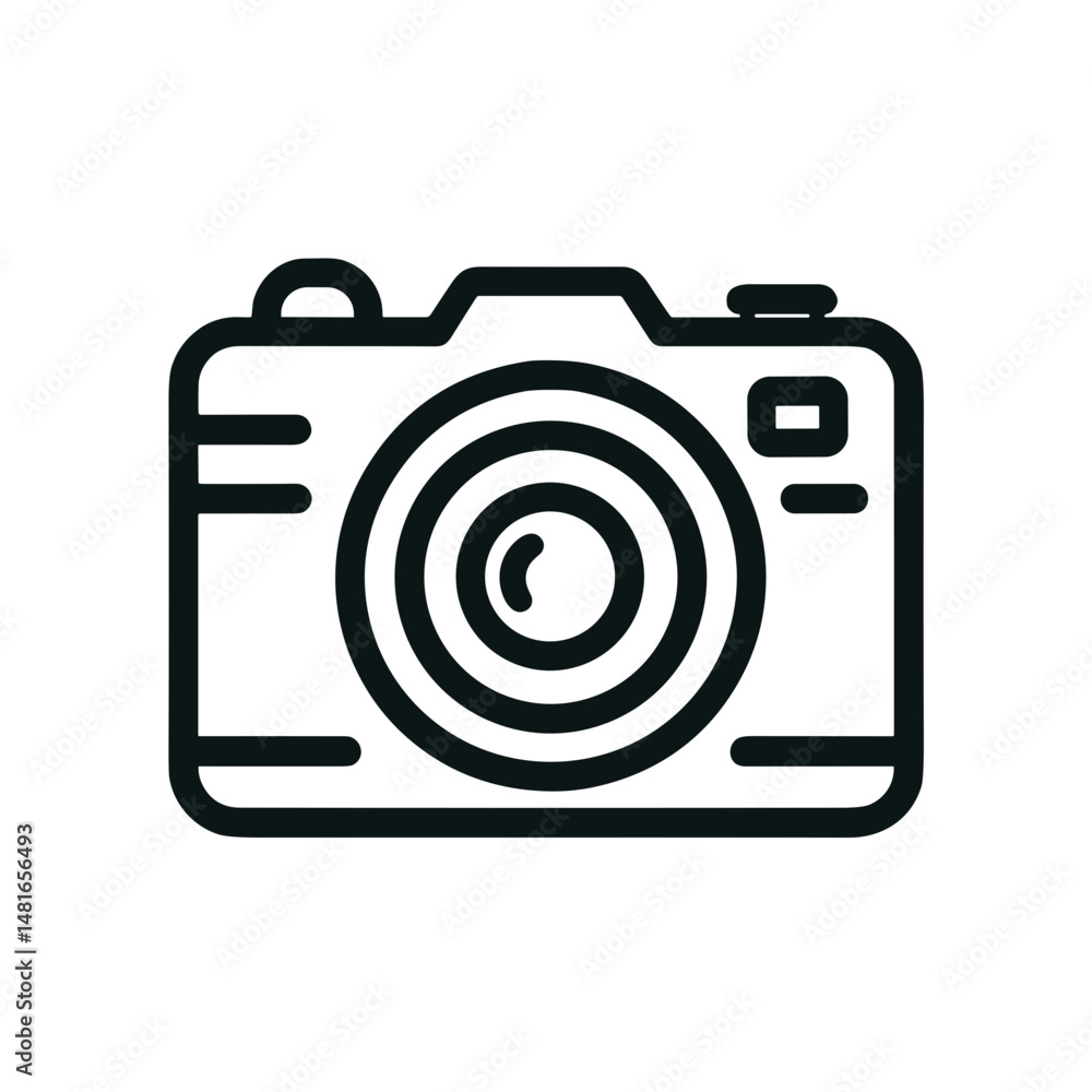 Camera icon with lens in black outline style Camera icon with lens in black outline style