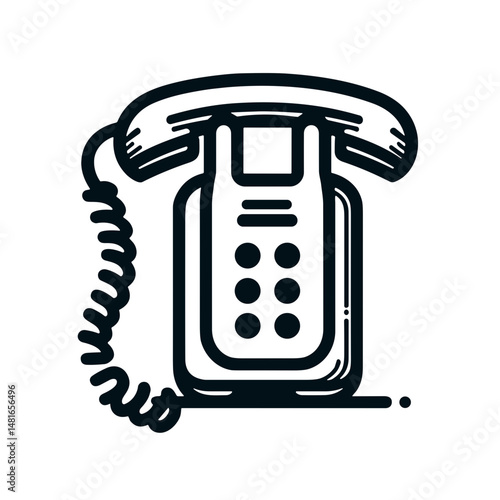 Retro landline telephone icon in black outline style