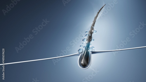 3D hair follicle cross-section showing nutrient absorption and scalp hydration, perfect for haircare and shampoo product visuals.