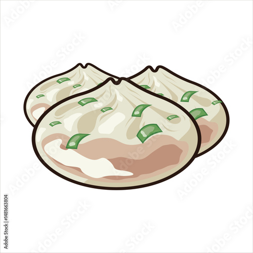 Dumplings Chinesse Traditional Food Colored Flat Illustration