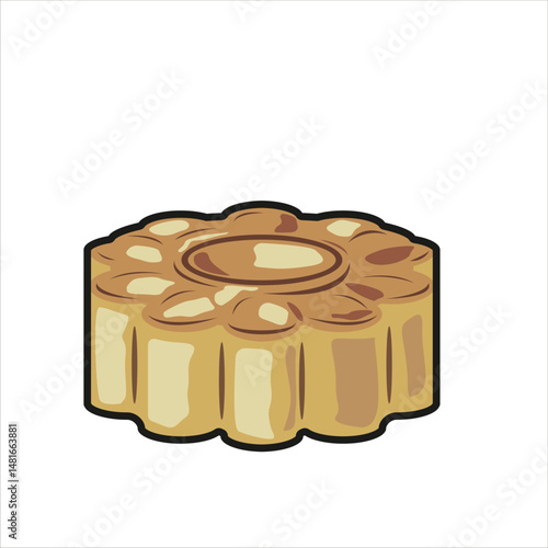 Moon Cake Chinesse Traditional Food Colored Flat Illustration