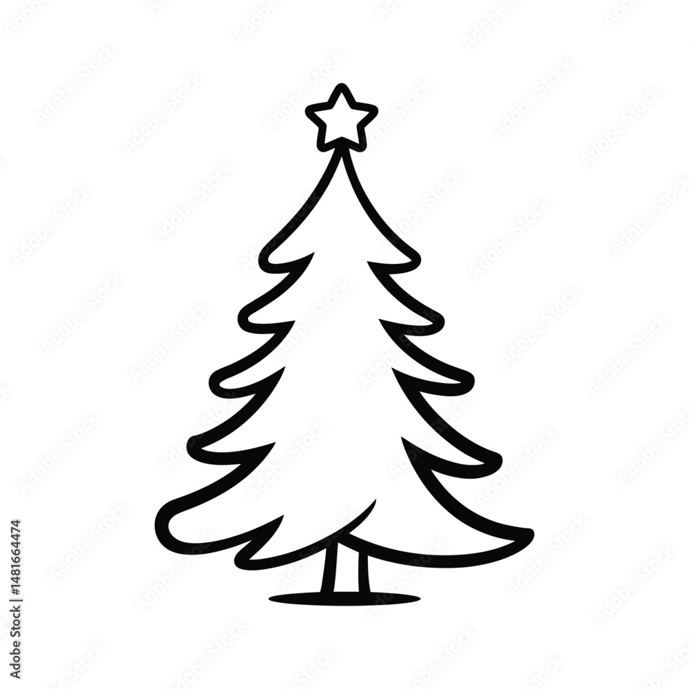 Obraz premium Minimalist Christmas Tree Outline with Star – Festive Holiday Vector Art
