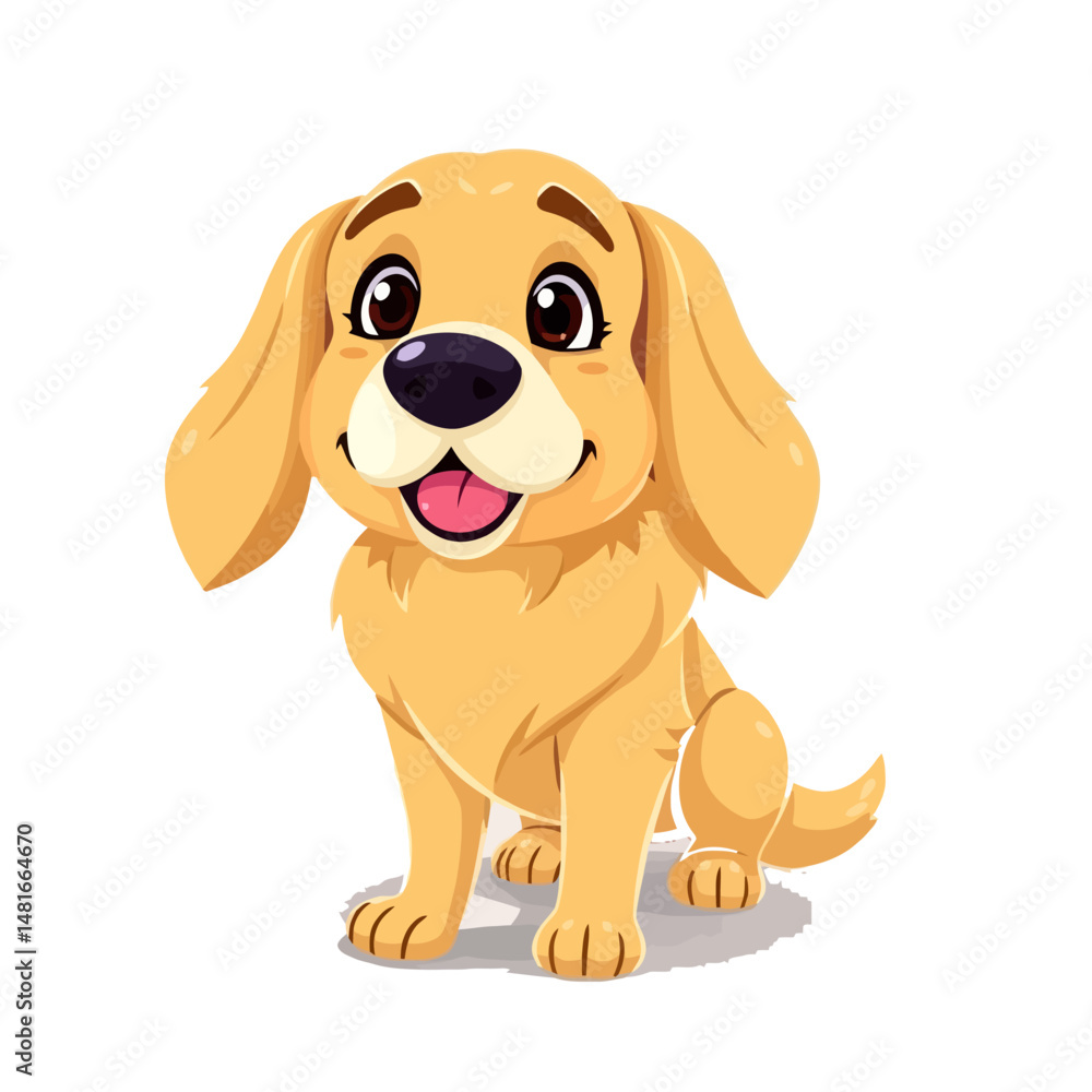 Fototapeta premium A cute brown dachshund puppy, a happy canine illustration, tail wagging, isolated vector art