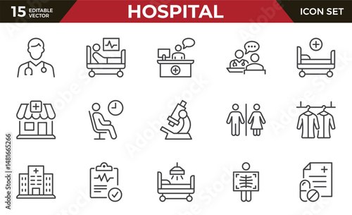 Hospital line icon set. doctor, x-ray and more. Vector illustration. Editable stroke.