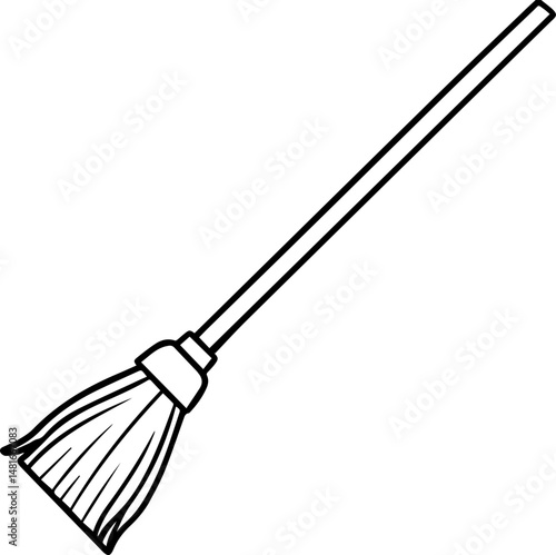 broom silhouette vector illustration, outline