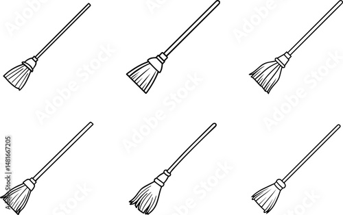 Set of broom silhouette vector illustration, outline