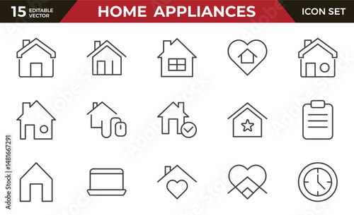 Home Icon Set. A cozy and inviting collection of icons that embody comfort and lifestyle, perfect for enhancing real estate apps, home improvement projects, and websites.
