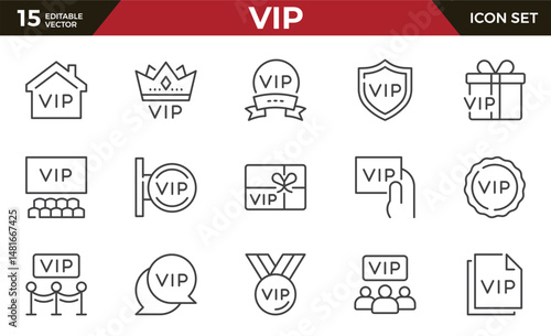 VIP line icon set. Very important person. Royalty and exclusivity. Outline icon collection. Conceptual pictogram and infographic.