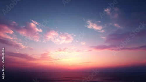 Fototapeta Naklejka Na Ścianę i Meble -  A breathtaking panorama displays vibrant sunset colors reflecting on tranquil ocean waves as the day transitions into night at a coastal setting