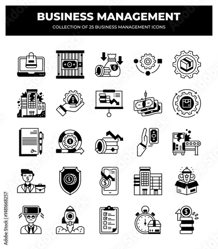 Collection of 25 Business Management Icons: Strategy. Finance. and Growth