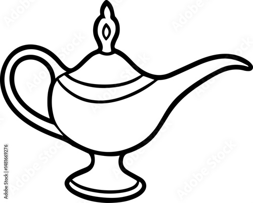 Aladdin lamp line art vector illustration outline