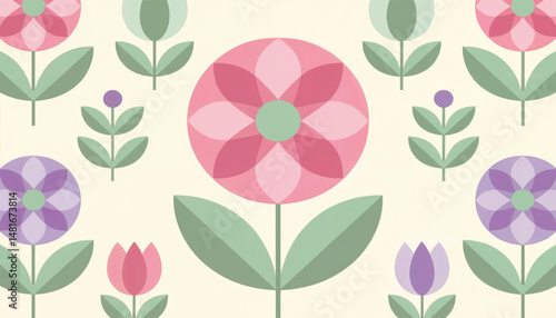 Abstract Geometric Flower Field Illustration – Pastel Botanical Art