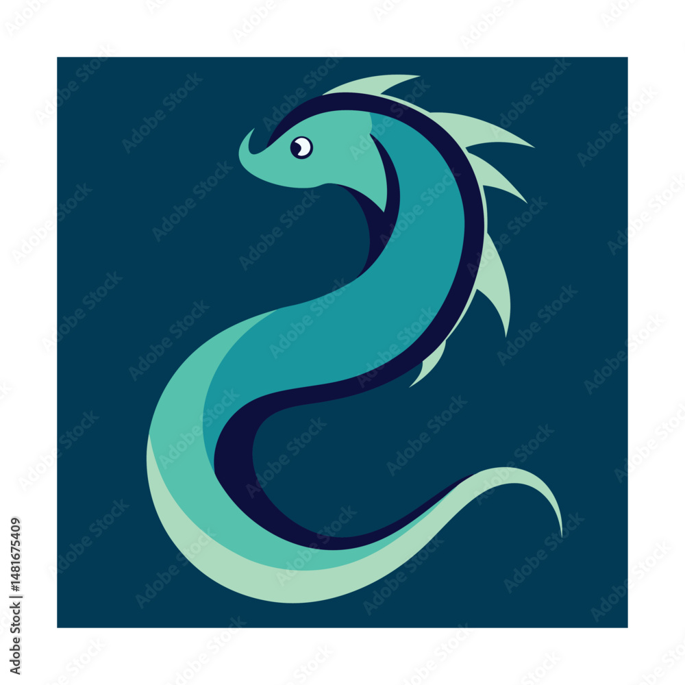 Naklejka premium Illustration of a whimsical and stylized sea serpent aquatic creature with a friendly design.