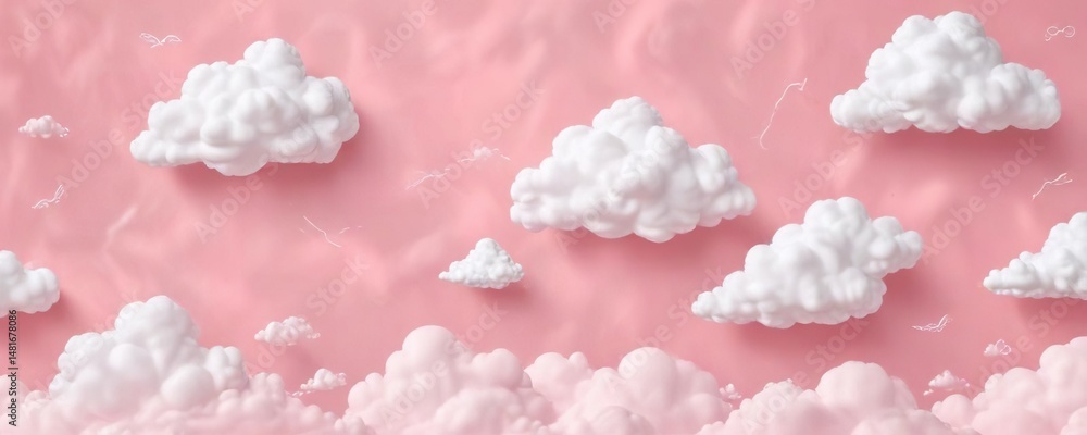 Soft pink background with white cloud doodles seamless pattern, cloud doodles, pink background Soft pink background with white cloud doodles seamless pattern, cloud doodles, pink background