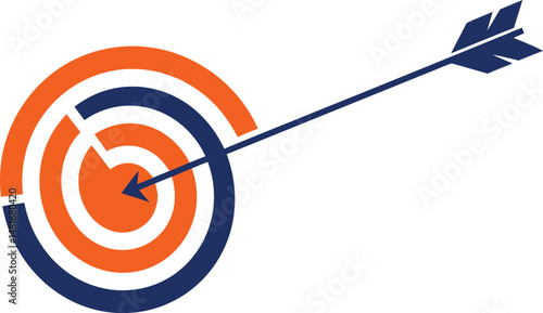 Illustration of Minimalist vector design of a target with arrow, by a world-class graphic designer. no text, minimalist, abstract, clean white background