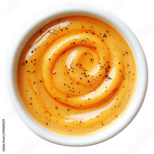 creamy orange sauce swirl in white plate  