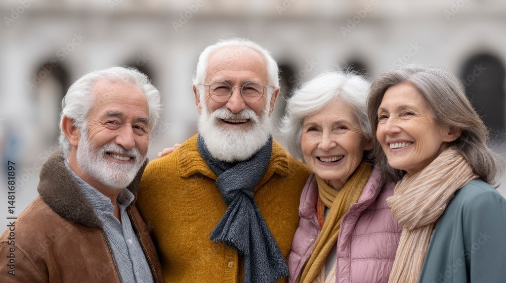 Group of Older Adults Smiling and Standing Together Outdoors Group of Older Adults Smiling and Standing Together Outdoors