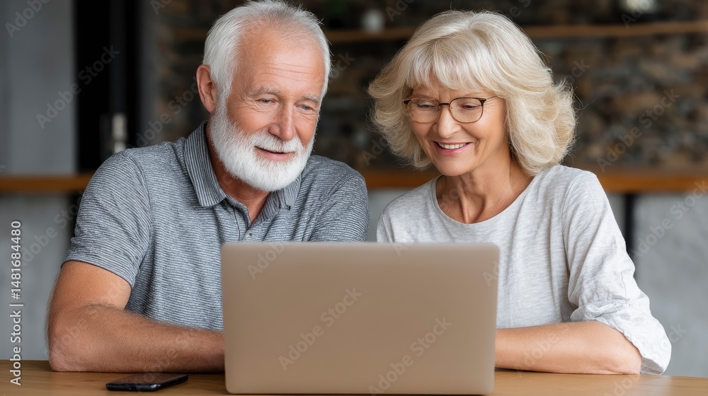 Senior Couple Using Laptop Computer Together at Home Senior Couple Using Laptop Computer Together at Home