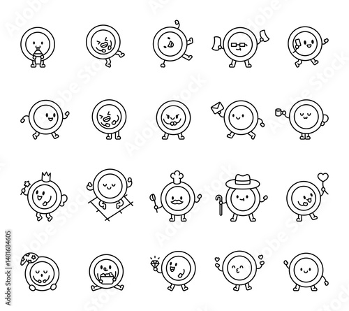 Little coin character set featuring various charming expressions, adorable moments, magical elements, business vibes, cute objects, emotional scenes and everyday activities